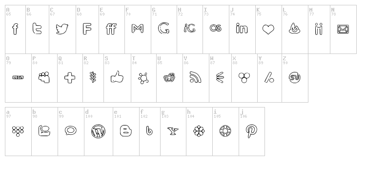 Social Media Icons Bold font map